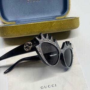 Gucci Cat Eye Swarovski Diamond Studded Designer Sunglasses